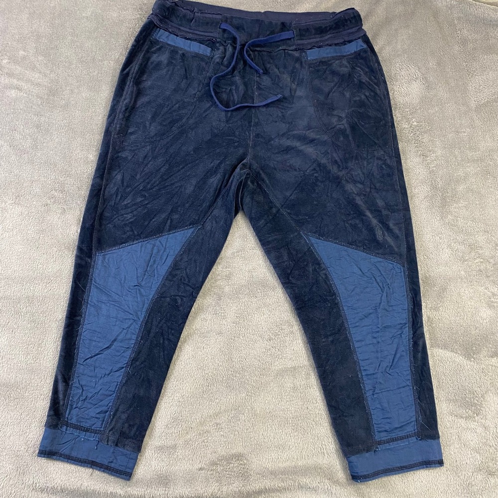 FP Movement Velour Joggers Blue Cropped Pants Drawstring‎ Waist Pockets Comfy